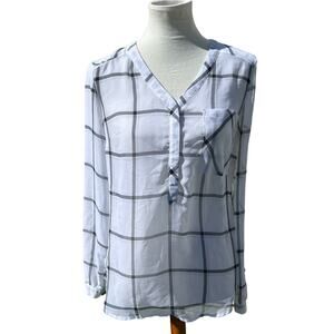 Merona White & Black Window Pane Plaid Sheer Top Size Medium Pre-Loved